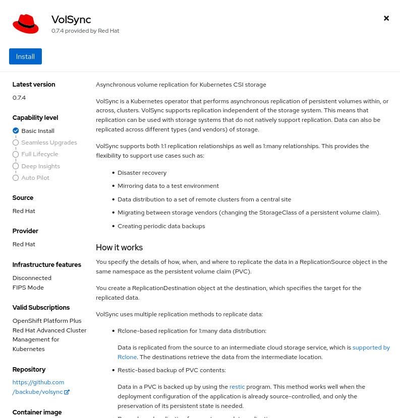 volsync install